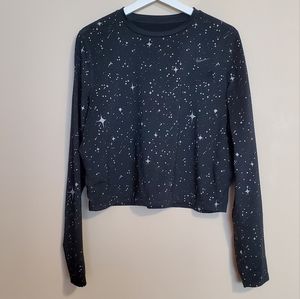 Nike Women's Pro Warm Starry Night Cropped Long Sleeve Shirt Black Sz XXL